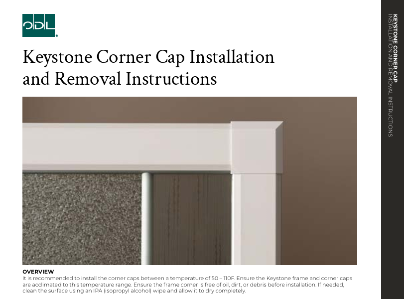 Keystone corner cap installation and removal instructions