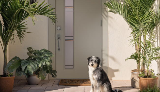 dog sitting in front of a door with keystone doorglass frame dog sitting in front of a door with keystone doorglass frame